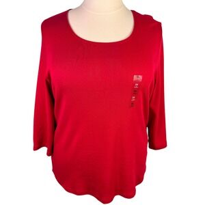 Karen Scott Scoop Neck Top Plus Size 2X Red 3/4 Sleeve Cotton New